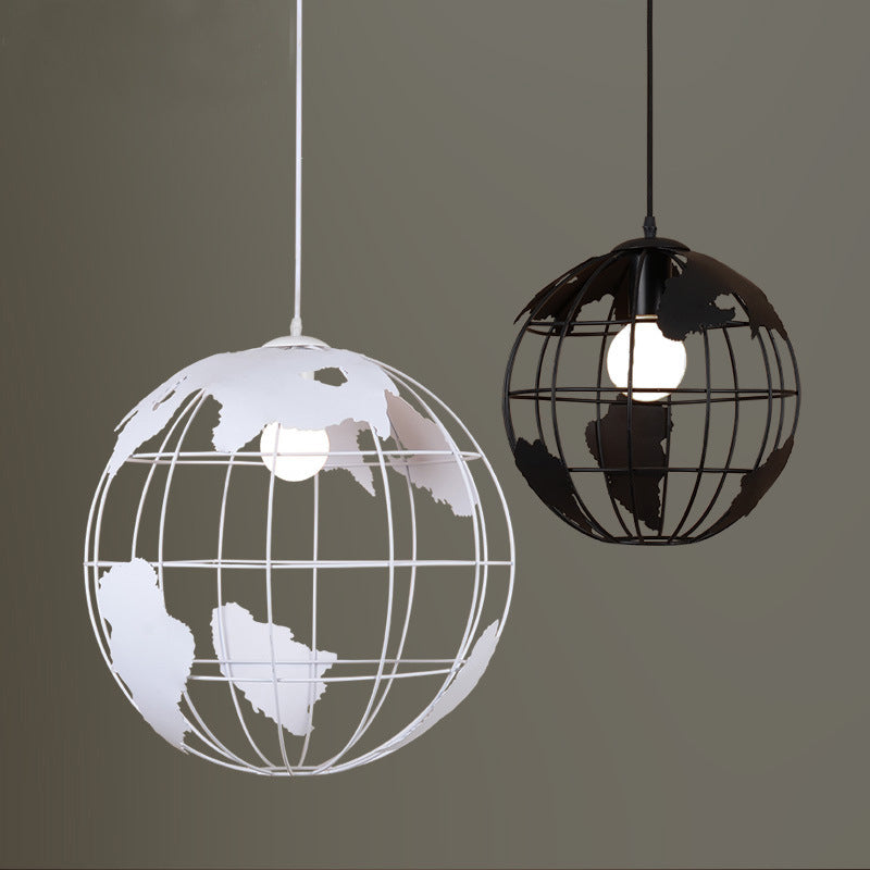 Industrial Orb Single Pendant Light Globe Metal Cage Shade Hanging Lamp for Coffee Shop