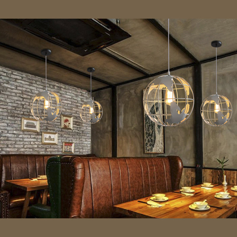 Industrial Orb Single Pendant Light Globe Metal Cage Shade Hanging Lamp for Coffee Shop