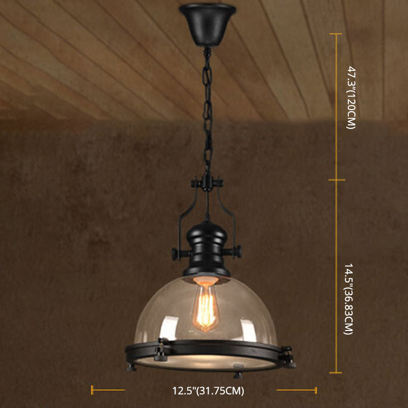 Black Bowl Pendant Light Industrial Vintage 1 Light Clear Glass Dining Room Ceiling Pendant Light