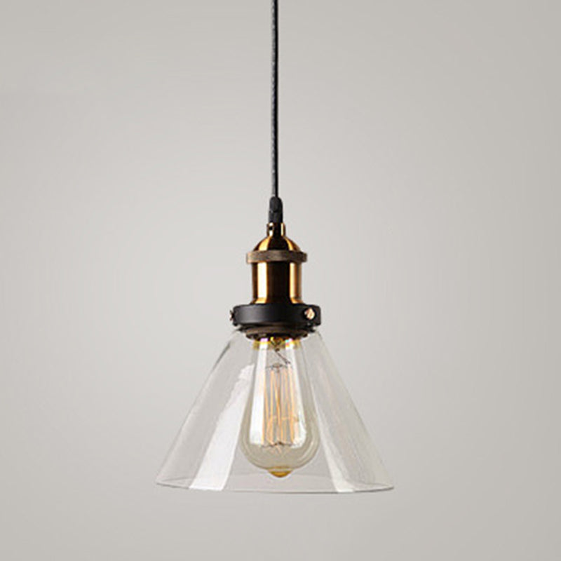 Clear Glass Shade Hanging Ceiling Light  Industrial Vintage Brass 1 Light Restaurant Down Lighting