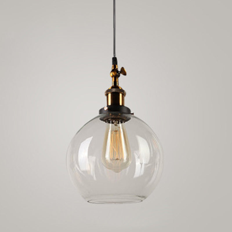 Clear Glass Shade Hanging Ceiling Light  Industrial Vintage Brass 1 Light Restaurant Down Lighting