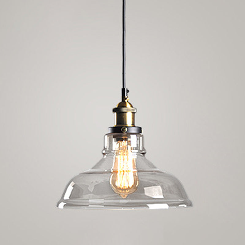 Clear Glass Shade Hanging Ceiling Light  Industrial Vintage Brass 1 Light Restaurant Down Lighting