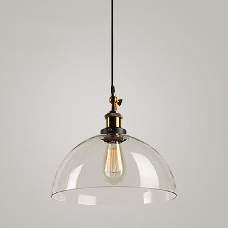 Clear Glass Shade Hanging Ceiling Light  Industrial Vintage Brass 1 Light Restaurant Down Lighting