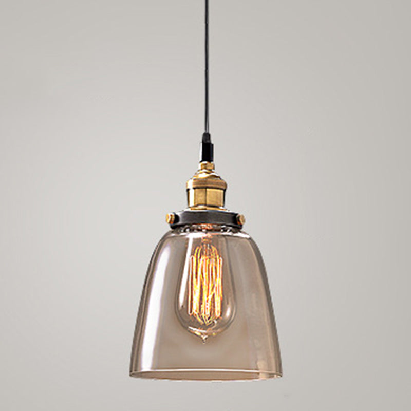 Clear Glass Shade Hanging Ceiling Light  Industrial Vintage Brass 1 Light Restaurant Down Lighting