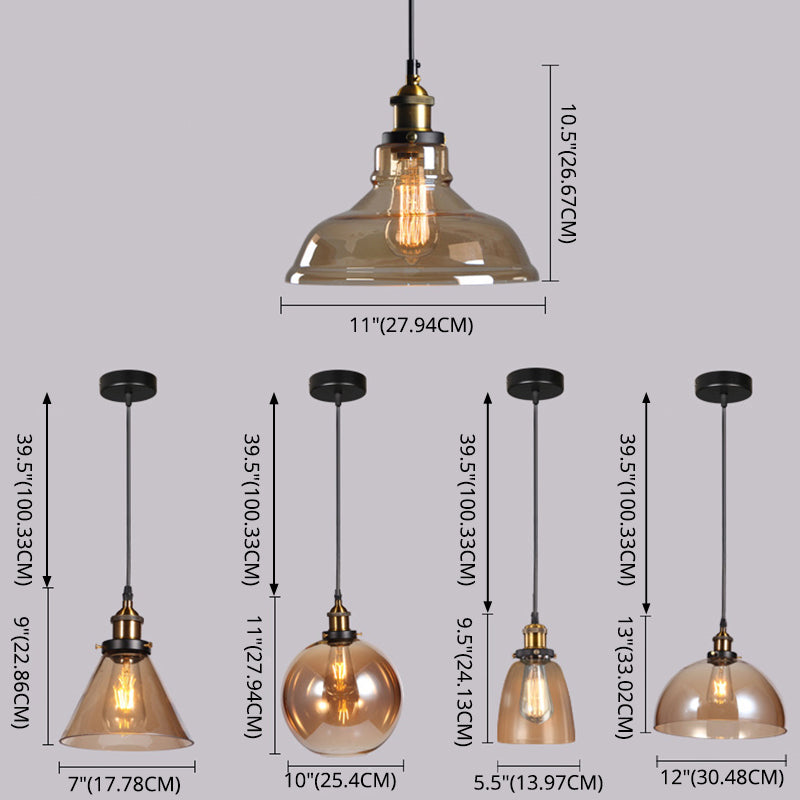 Clear Glass Shade Hanging Ceiling Light  Industrial Vintage Brass 1 Light Restaurant Down Lighting