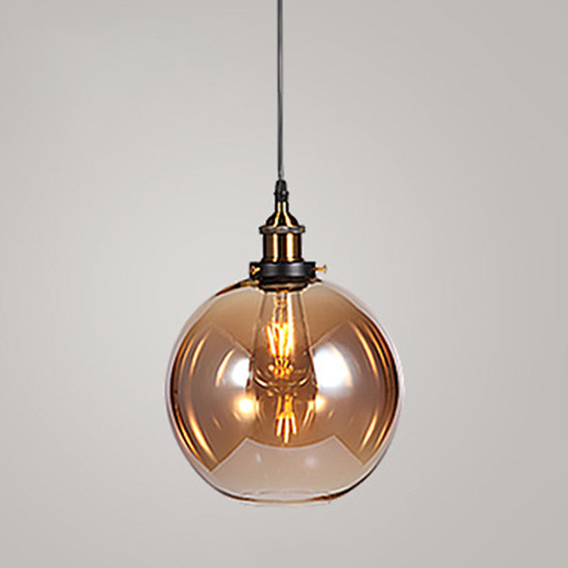 Clear Glass Shade Hanging Ceiling Light  Industrial Vintage Brass 1 Light Restaurant Down Lighting