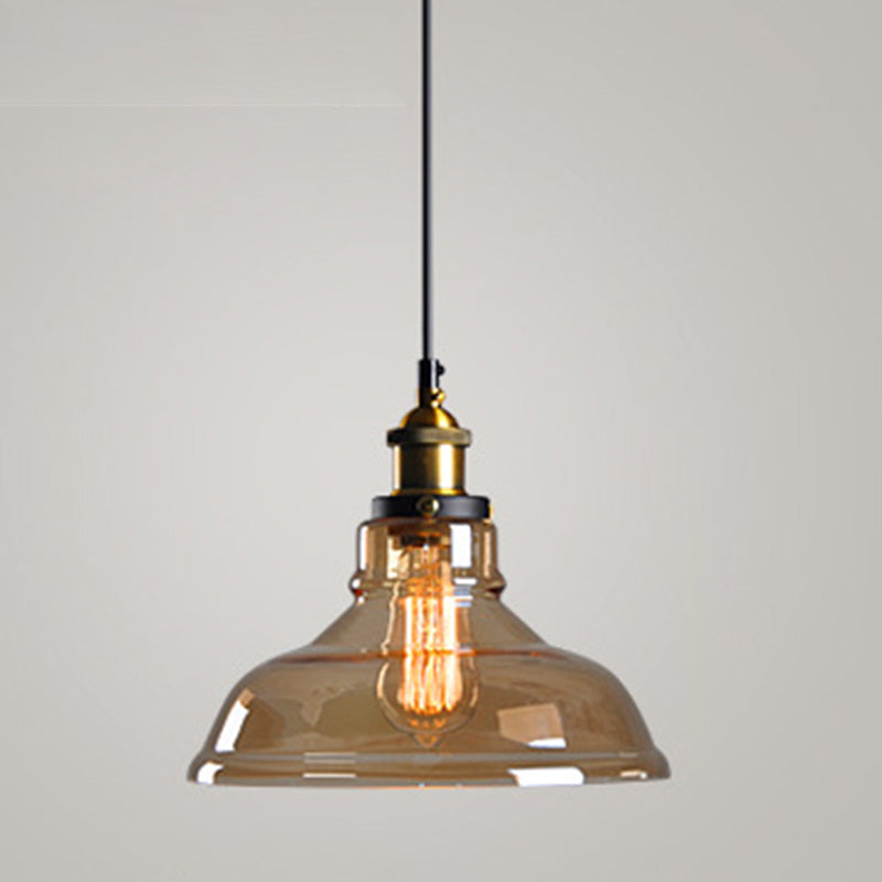 Clear Glass Shade Hanging Ceiling Light  Industrial Vintage Brass 1 Light Restaurant Down Lighting