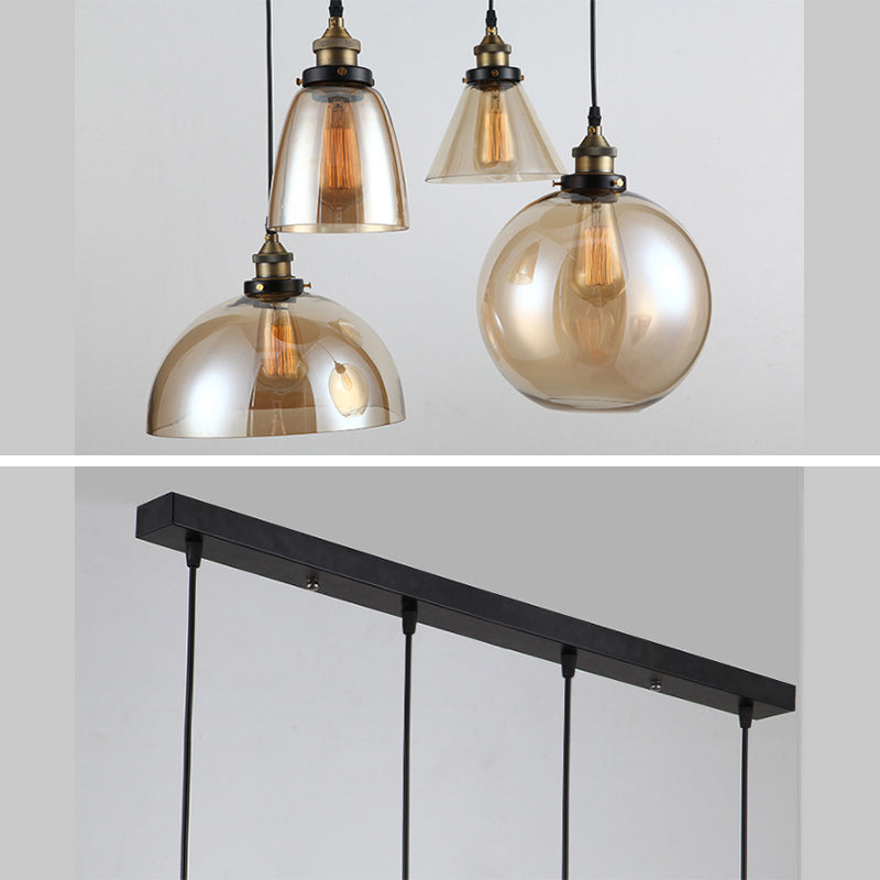 Clear Glass Shade Hanging Ceiling Light  Industrial Vintage Brass 1 Light Restaurant Down Lighting