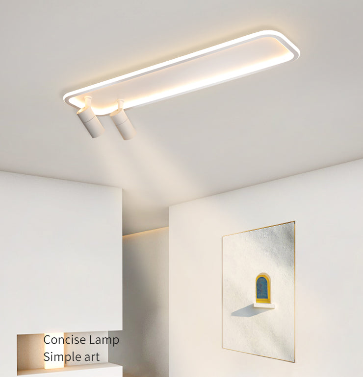 2-Light Rectangular LED Semi Flush Mount in Modern Minimalist Style Aluminium Ceiling Light in White