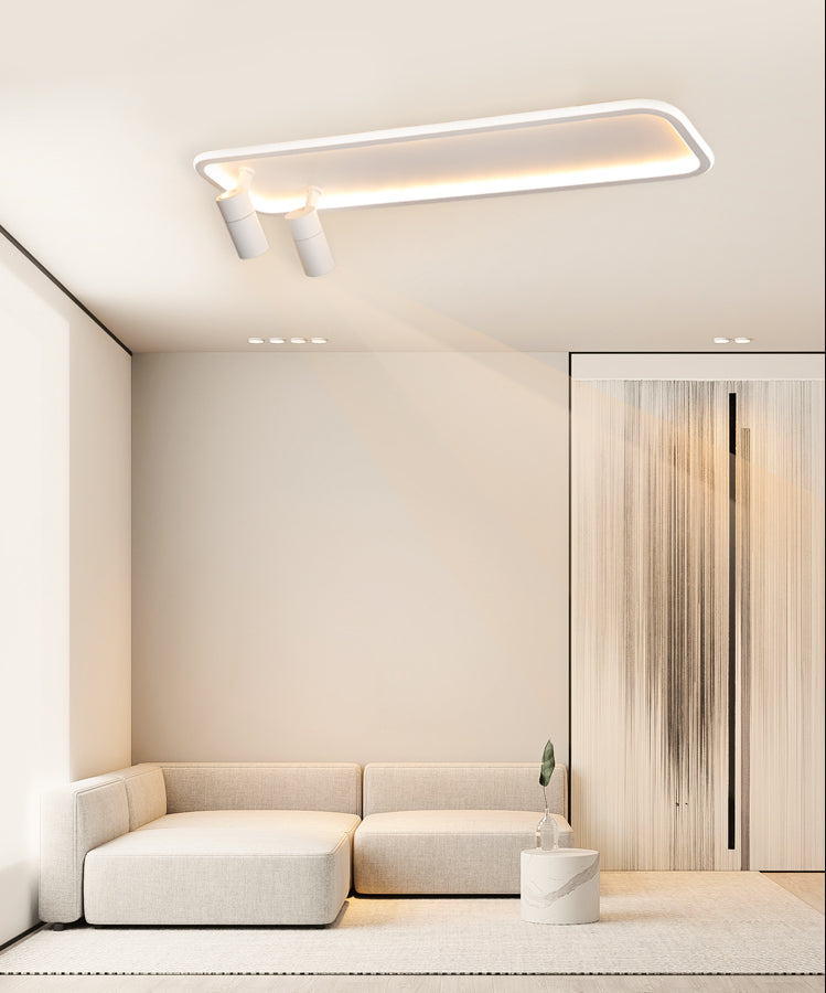 2-Light Rectangular LED Semi Flush Mount in Modern Minimalist Style Aluminium Ceiling Light in White