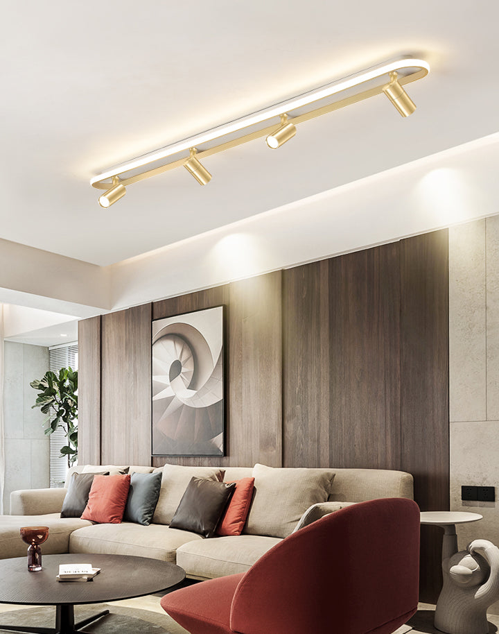 Gouden langwerpig LED Semi Flush Mount in moderne eenvoud metalen plafondlicht voor woonkamer