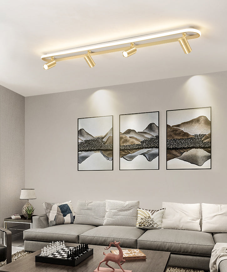 Gold Oblong LED Semi Flush Mount in Modern Simplicity Metal Ceiling Light for Living Room