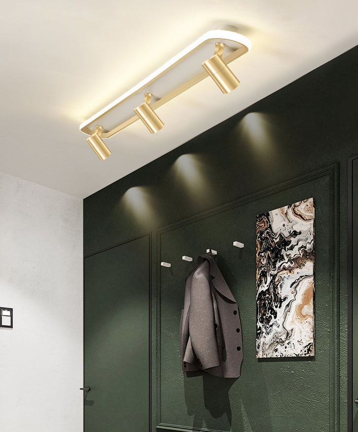 Gouden langwerpig LED Semi Flush Mount in moderne eenvoud metalen plafondlicht voor woonkamer