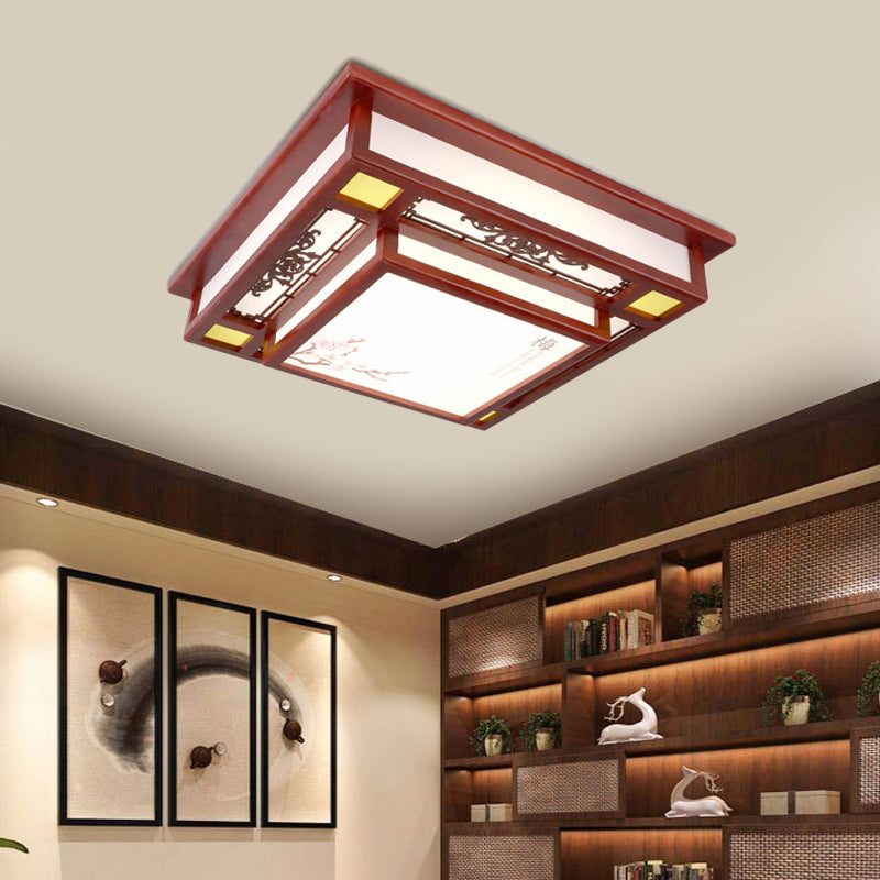 Red LED Flush Mount Lighting Traditional Acrylic Square Close to Ceiling Lamp for Living Room