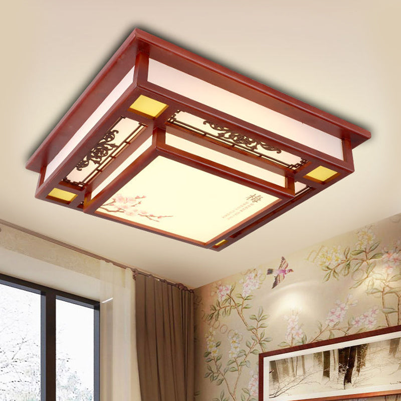 Red LED Flush Mount Lighting Traditional Acrylic Square Close to Ceiling Lamp for Living Room