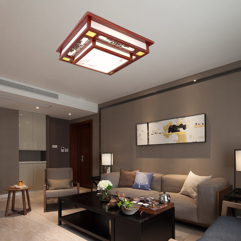 Red LED Flush Mount Lighting Traditional Acrylic Square Close to Ceiling Lamp for Living Room