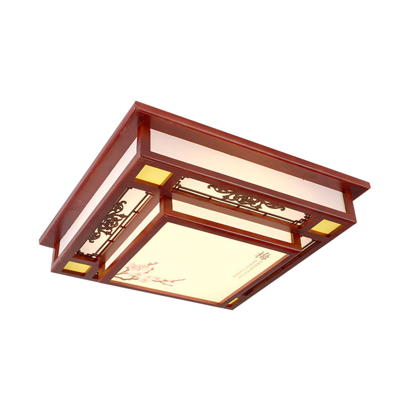 Red LED Flush Mount Lighting Traditional Acrylic Square Close to Ceiling Lamp for Living Room