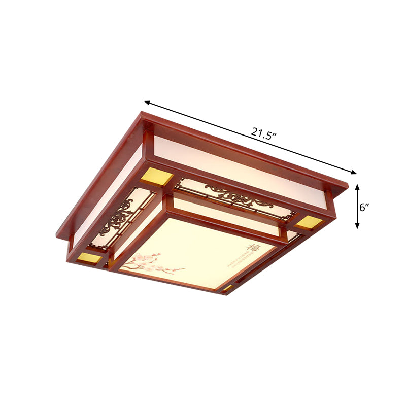 Red LED Flush Mount Lighting Traditional Acrylic Square Close to Ceiling Lamp for Living Room