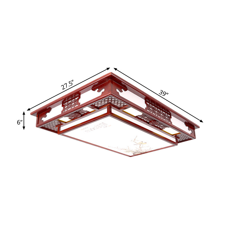 LED Flush Mount Classic Stylish Flower/Bird/Branch Wood Close to Ceiling Lamp in Dark Red for Living Room