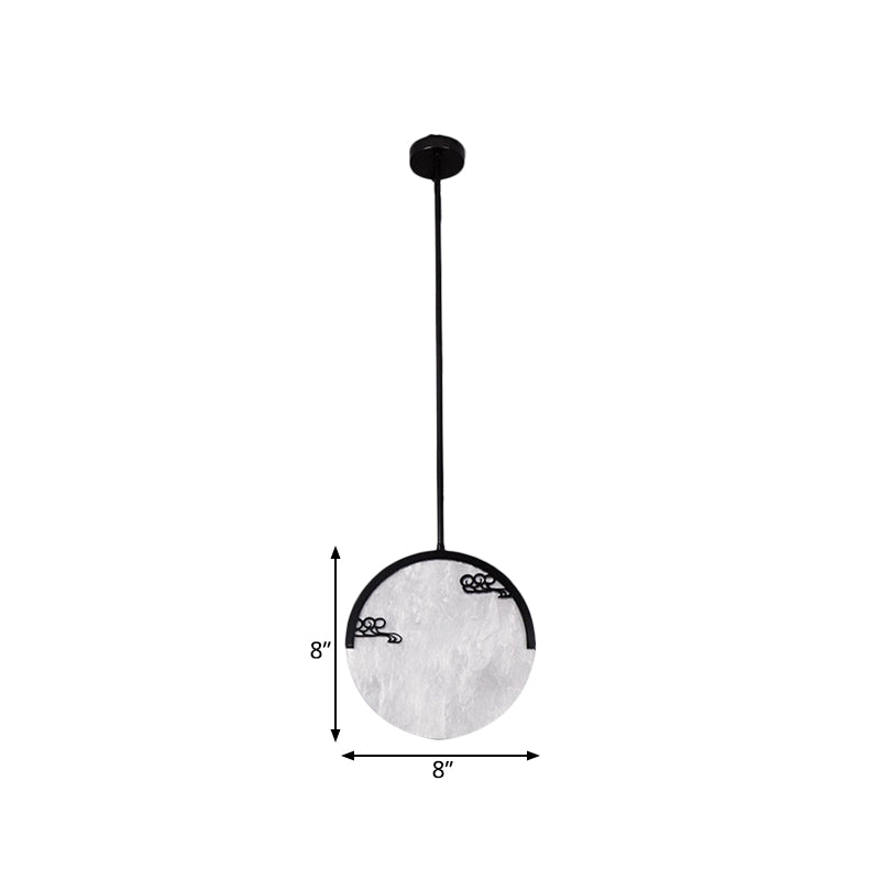 8"/12" Wide 1 Light Round Drop Pendant Traditional Black/Gold Acrylic Down Lighting for Corridor