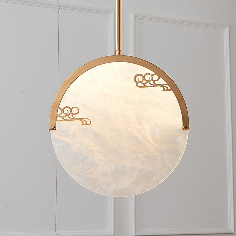 8"/12" Wide 1 Light Round Drop Pendant Traditional Black/Gold Acrylic Down Lighting for Corridor