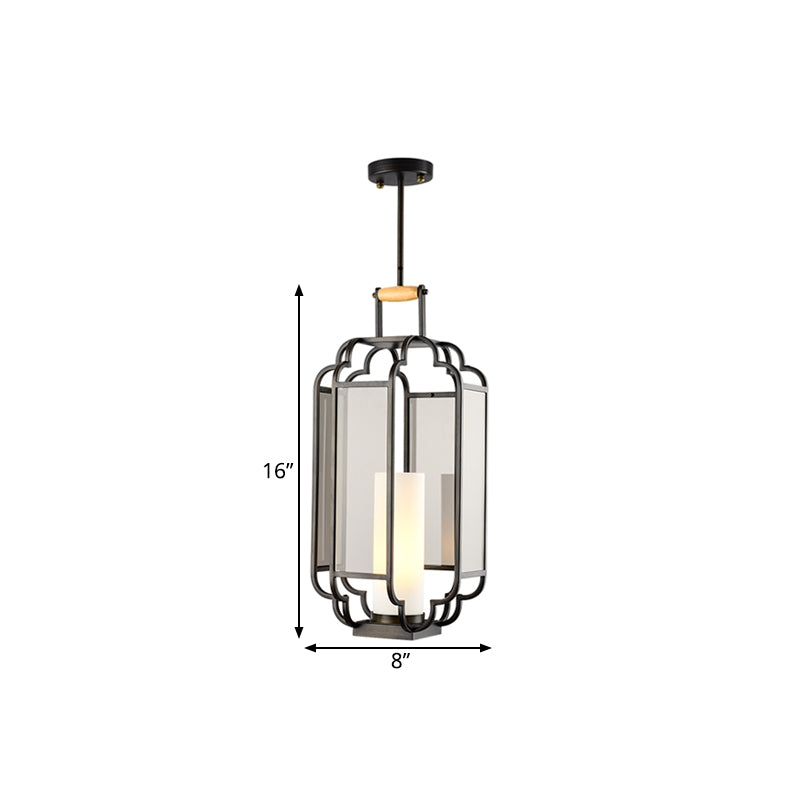 1 Light Tan Glass Hanging Pendant Traditional Black Cylinder Living Room Pendulum Light, 8"/10"/12" Wide