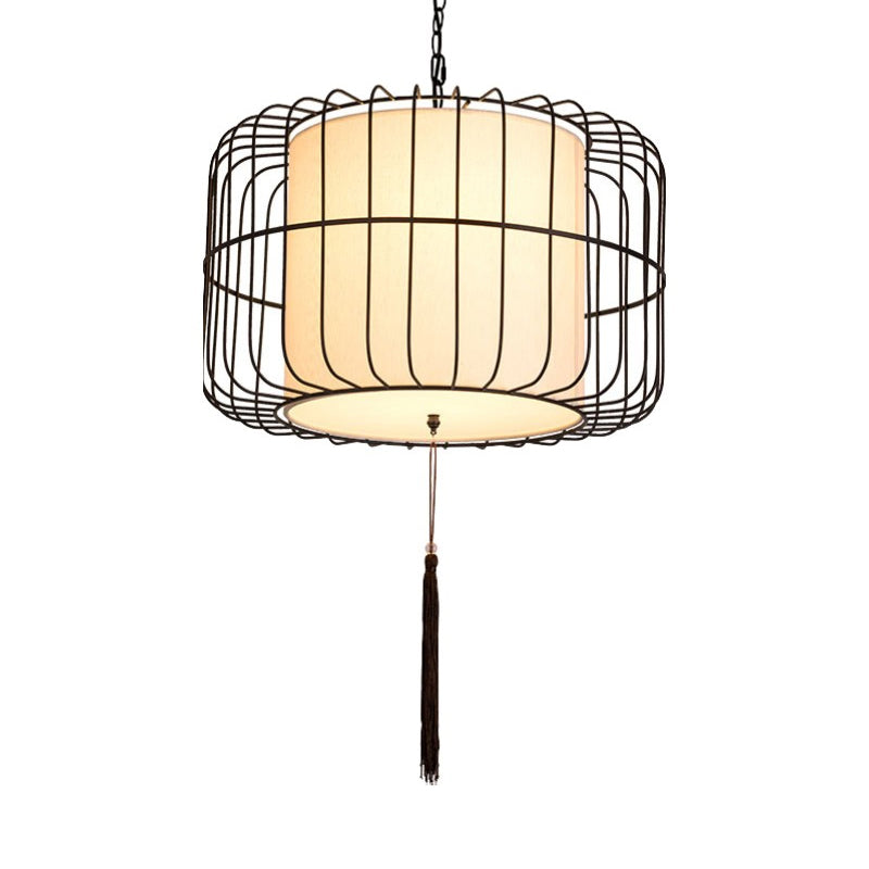 16 "/19.5" breiter Stoff schwarzer Hanghänge Anhänger Lantern 1 Licht traditionelle stylische Down -Beleuchtung