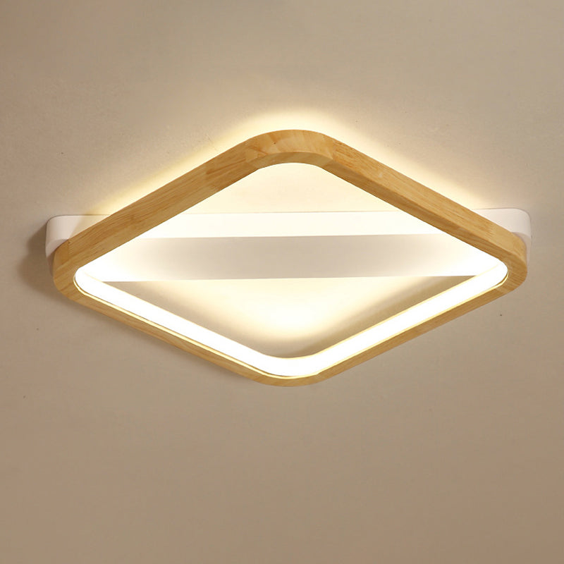 Wood Square Flush Light Fixture Simple Style Beige LED Plafond Lamp voor slaapkamer, 13 "/17" /21 " Wide