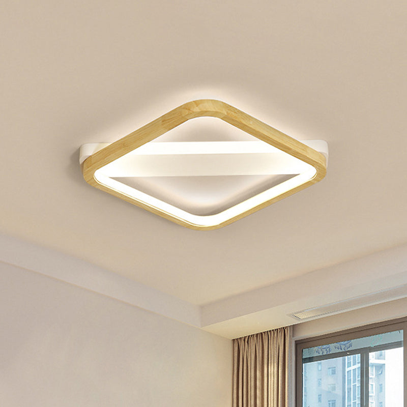 Wood Square Flush Light Fixture Simple Style Beige LED Plafond Lamp voor slaapkamer, 13 "/17" /21 " Wide