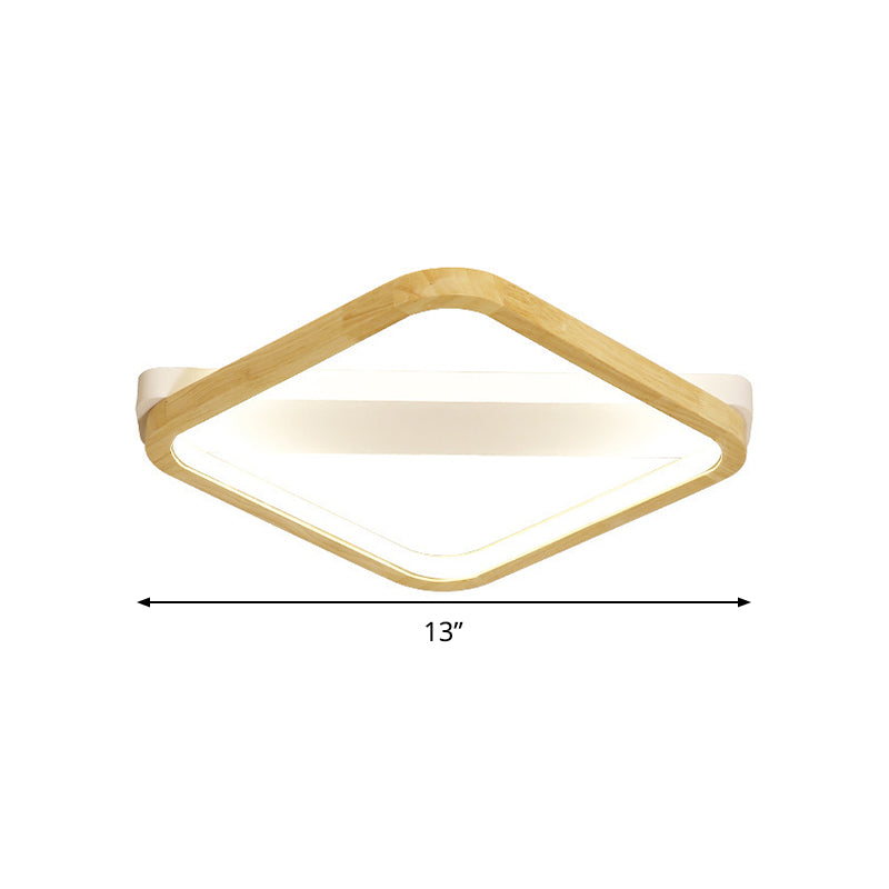 Wood Square Flush Light Fixture Simple Style Beige LED Plafond Lamp voor slaapkamer, 13 "/17" /21 " Wide