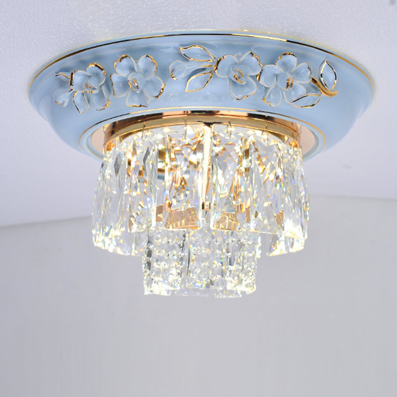 Layers Ceiling Fixture Minimalist Crystal Block Beige/Blue 12"/14"/18" Wide LED Flush Mount Light