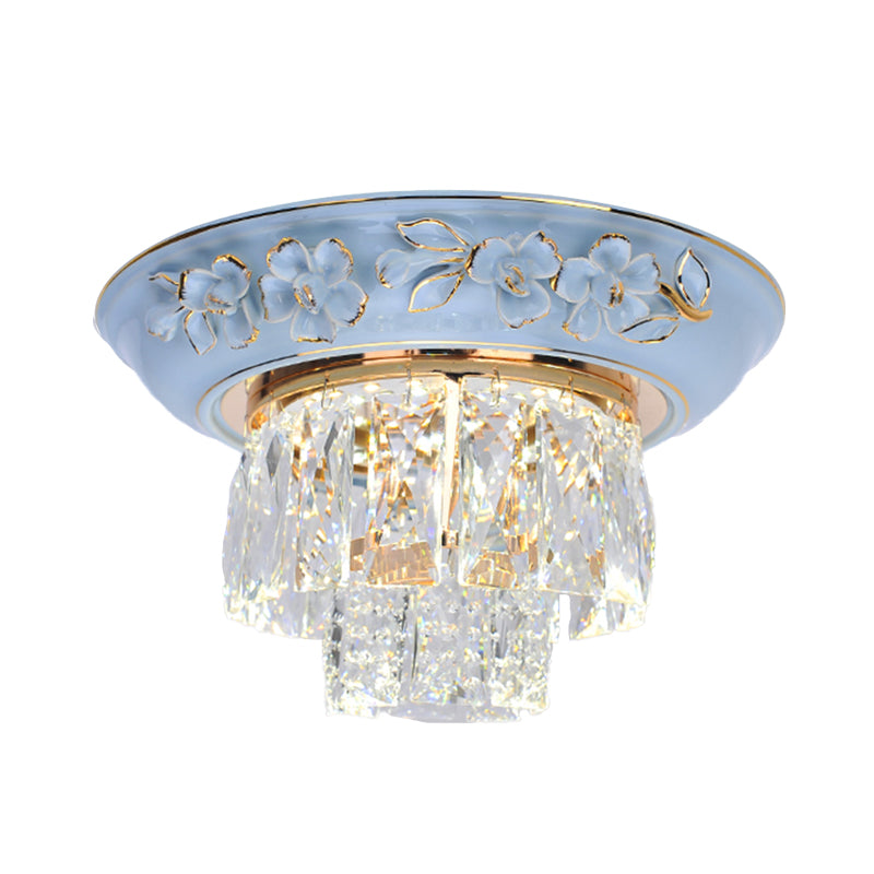 Layers Ceiling Fixture Minimalist Crystal Block Beige/Blue 12"/14"/18" Wide LED Flush Mount Light