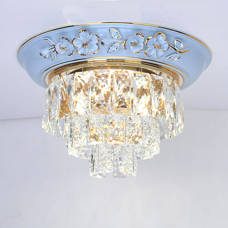 Layers Ceiling Fixture Minimalist Crystal Block Beige/Blue 12"/14"/18" Wide LED Flush Mount Light