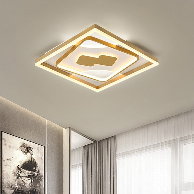 Gold Rhombus Flush Mount Lamp Contemporary Gold 16 "/19.5" LED Ceiling Lighting in Warm / White Light