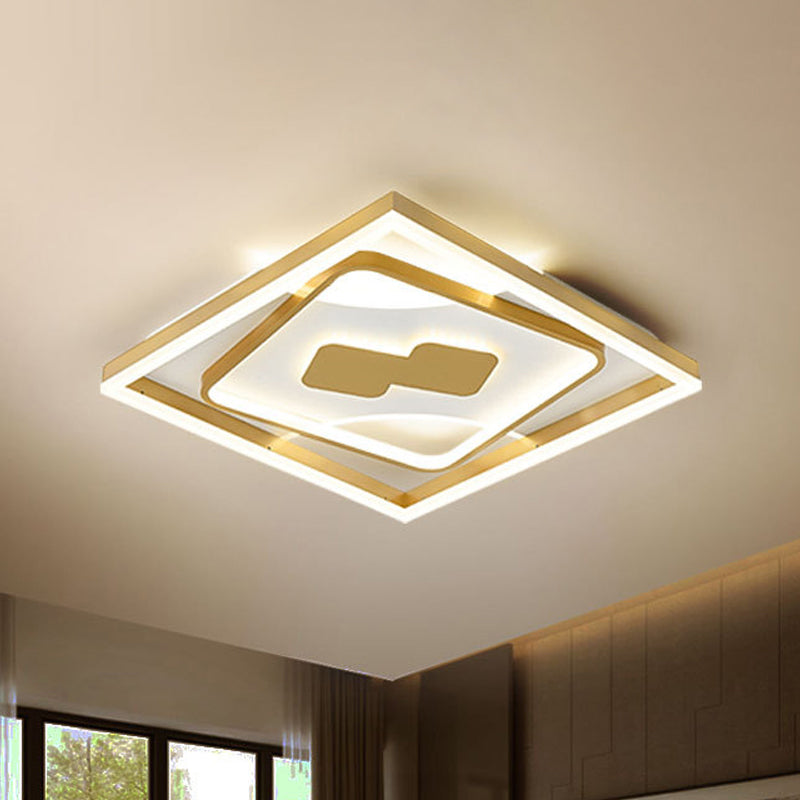 Gold Rhombus Flush Mount Lamp Contemporary Gold 16"/19.5" LED Ceiling Lighting in Warm/White Light