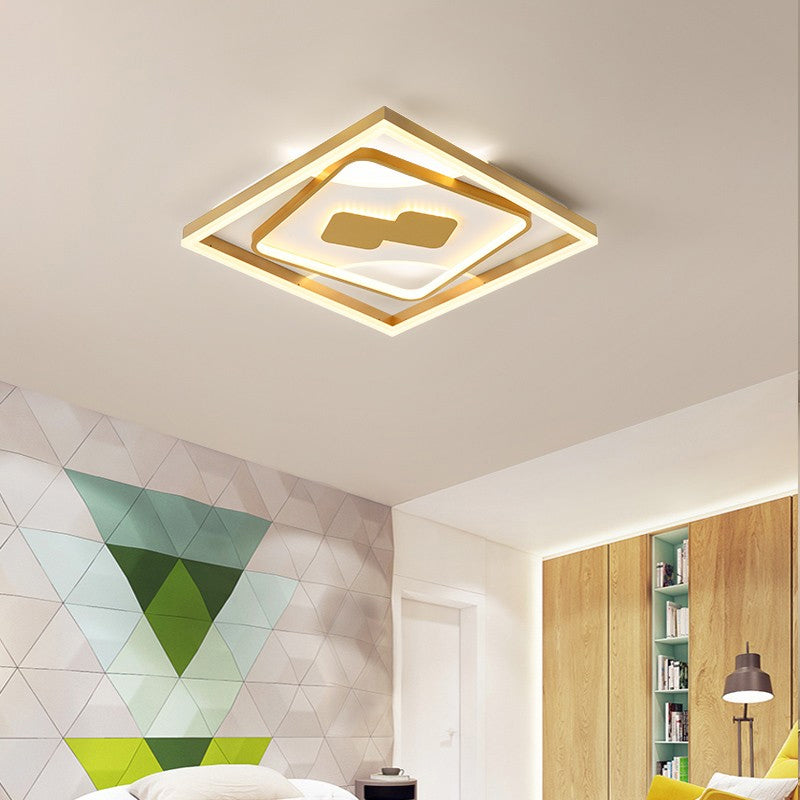 Gold Rhombus Flush Mount Lamp Contemporary Gold 16 "/19.5" LED Ceiling Lighting in Warm / White Light