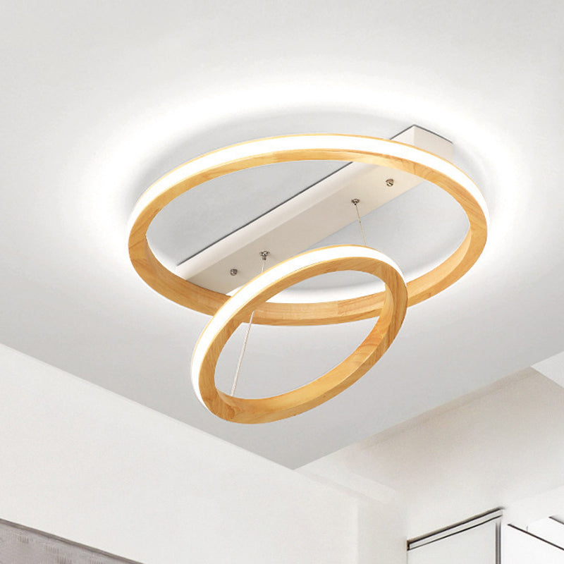 Plafonnier LED en bois avec anneau, luminaire moderne beige, 17/21/25 pouces de large, éclairage encastré