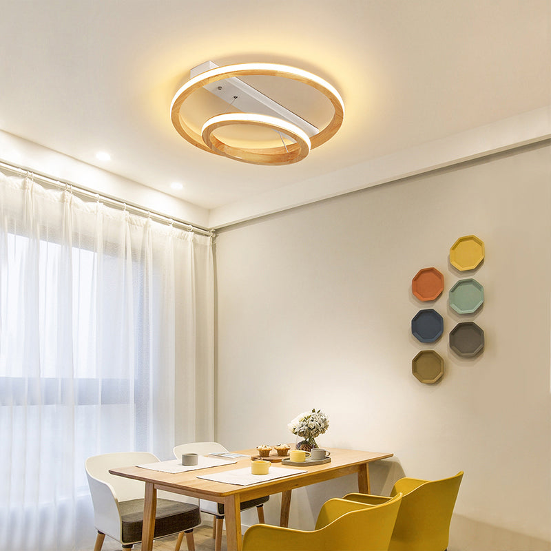 Ring Hout Plafond Licht Armatuur Modern Beige 17 "/21" /25 " Breed LED Flush Mount Verlichting