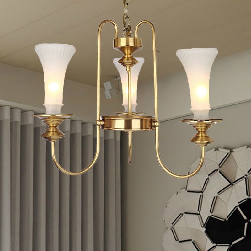 Gold Floral Shaped Chandelier Light Colonial White Glass 3/6/8 Heads Living Room Hanging Lamp Kit