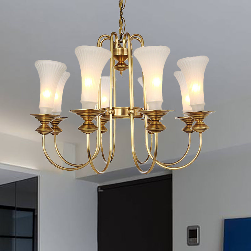 Gouden bloemenvormig kroonluchter licht koloniaal wit glas 3/6/8 hoofden woonkamer hangende lampkit