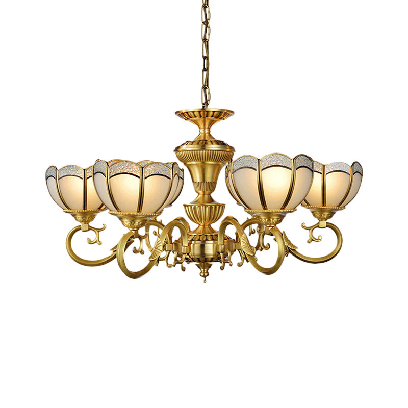 6 lichten kroonluchter hanglamp koloniale slaapkamer plafond suspensie licht in goud met bowl frosted glazen schaduw