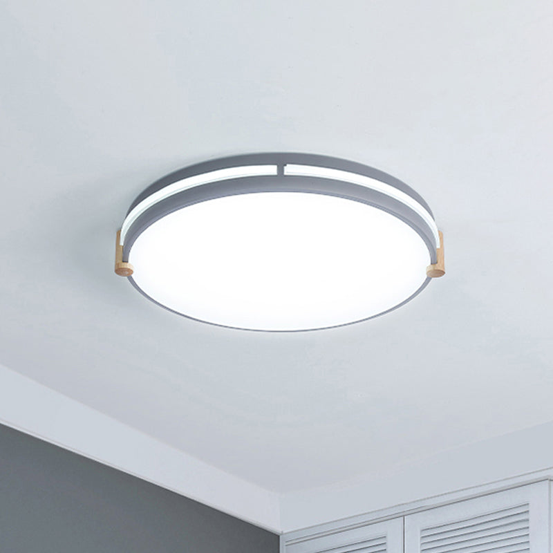 Macaron Drum Ceiling Lamp Simple Style Bedroom LED Flush Mount Lighting in Gray, 12"/16"/19.5" Wide