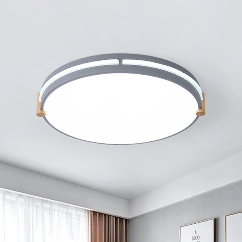 Macaron Drum Ceiling Lamp Simple Style Bedroom LED Flush Mount Lighting in Gray, 12"/16"/19.5" Wide