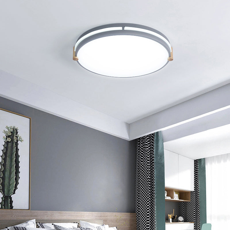 Macaron Drum Plafond Lamp Eenvoudige Stijl Slaapkamer LED Flush Mount Verlichting in grijs, 12 "/16" /19.5 " Wide