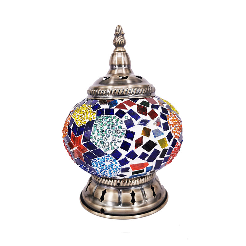 Globe Stained Glass Nightstand Light Moroccan 1 Light Bedroom Table Lamp in Bronze