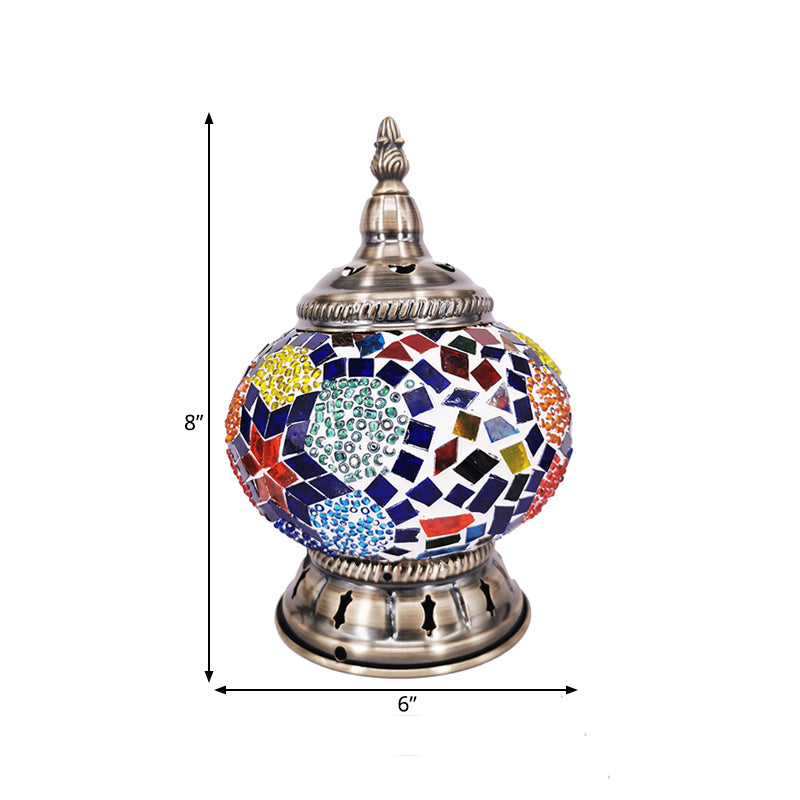 Globe Stained Glass Nightstand Light Moroccan 1 Light Bedroom Table Lamp in Bronze