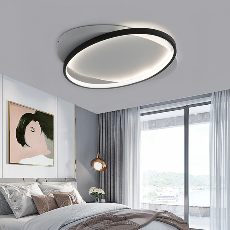 Black Oval Flush Mount Light Modern Acrylic 16"/19.5" Wide LED Ceiling Lamp in Warm/White Light