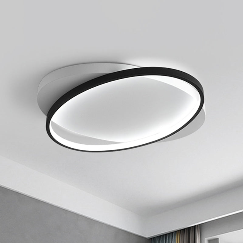 Black Oval Flush Mount Light Modern Acrylic 16"/19.5" Wide LED Ceiling Lamp in Warm/White Light