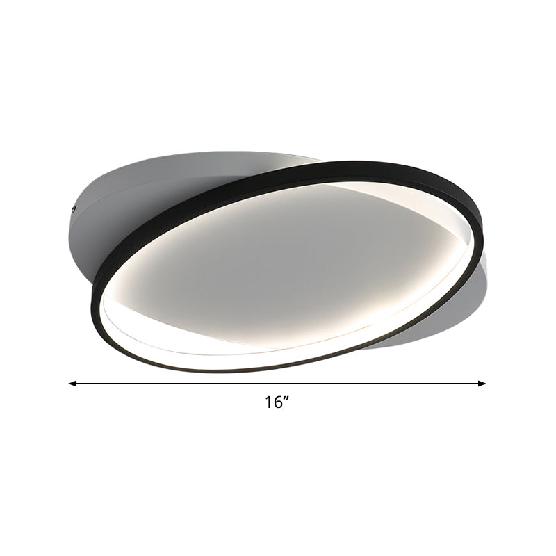 Black Oval Flush Mount Light Modern Acrylic 16"/19.5" Wide LED Ceiling Lamp in Warm/White Light