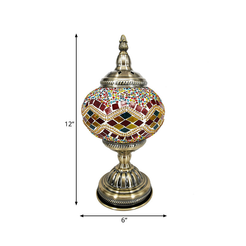 Stained Glass Globe Shade Desk Lamp Moroccan 1 Light Bedroom Table Light in Bronze